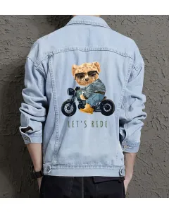Teddy Lets Ride Jean Jacket for Men – Gift for Streetwear Fans – Birthday Present - Light Blue - Main View