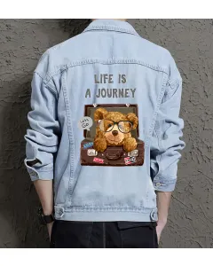Teddy Life Is a Journey Jean Jacket for Men – Gift for Boyfriends – Graduation Present - Light Blue - Main View