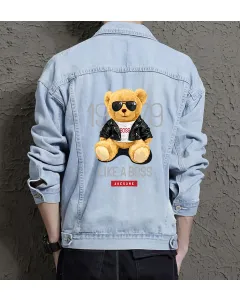 Teddy Like Aboss Jean Jacket for Men – Gift for Streetwear Fans – Holiday Gift - Light Blue - Main View