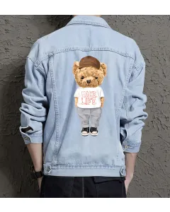 Teddy Make Life Jean Jacket for Men – Gift for Streetwear Fans – Birthday Present - Light Blue - Main View