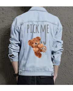 Teddy Pick Me Jean Jacket for Men – Gift for Streetwear Fans – Birthday Present - Light Blue - Main View
