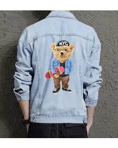 Teddy Skate Jean Jacket for Men – Gift for Skater Guys – Christmas Gift - Light Blue - Main View