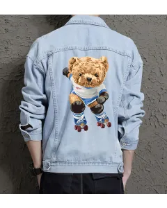 Teddy Skiing Jean Jacket for Men – Gift for Teen Boys – Christmas Gift - Light Blue - Main View