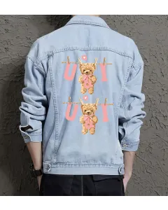 Teddy Ui Jean Jacket for Men – Gift for Streetwear Fans – Birthday Present - Light Blue - Main View