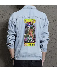 Travis Bootlegdesign Jean Jacket for Men – Gift for Streetwear Fans – Birthday Present - Light Blue - Main View