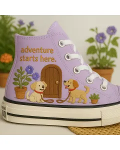 Vibrant Dog Print Sneakers for Pet Lovers – Comfort for Casual Walks, Dog Park Visits,  Perfect Gift for Dog Owners - Custom Embroidered - Main View