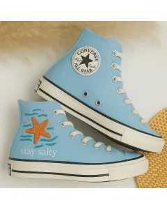 Vibrant Embroidered Ocean Sneakers for Beach Lovers, Summer Enthusiasts – Unique Style for Casual Outings, Vacation Vibes - Custom Embroidered - Main View