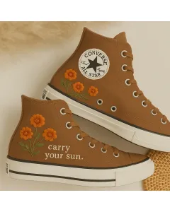 Vibrant Marigold Floral Sneakers for Women – Comfort for Casual Walks, Festivals – Perfect Gift for Flower Enthusiasts - Custom Embroidered - Main View