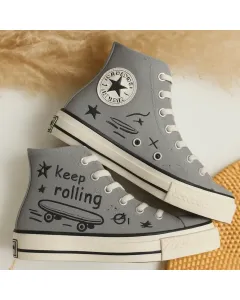 Vintage Embroidered Canvas Sneakers for Men, Women, Kids – Stylish and Comfortable Shoes for Everyday Wear and Casual Outings - Custom Embroidered - Main View