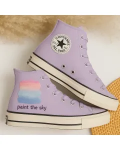 Watercolor Lavender Sneakers for Trendsetters, Fashionistas – Unique Style for Casual Outings, Everyday Wear - Custom Embroidered - Main View