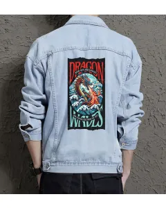 Waves Denim Jacket for Men – Classic Style – Everyday Wear – Great Gift Idea - Light Blue - Main View