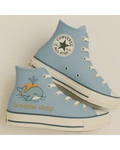 Whale Design Canvas Sneakers for Ocean Lovers, Beach Enthusiasts – Unique Style for Casual Outings, Summer Adventures - Custom Embroidered - Main View