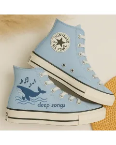 Whale Design Canvas Sneakers for Ocean Lovers – Unique Style for Casual Outings, Beach Days - Custom Embroidered - Main View