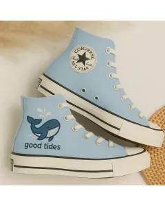 Whale Embroidered Light Sneakers for Women and Animal Lovers – Stylish Footwear for Casual Walks, Beach Trips Perfect Gift for Ocean Enthusiasts - Custom Embroidered - Main View