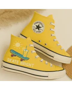 Yellow Embroidered Sneakers for Fashionistas, Trendsetters, and Street Style Lovers – Stand Out Style for Casual Outings, Everyday Wear - Custom Embroidered - Main View