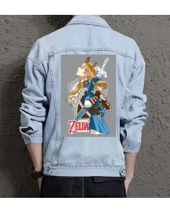 Zelda Retro Denim Jacket - Perfect Gift for Gamers - Stylish Outerwear for Men - Birthday Present - Light Blue - Main View
