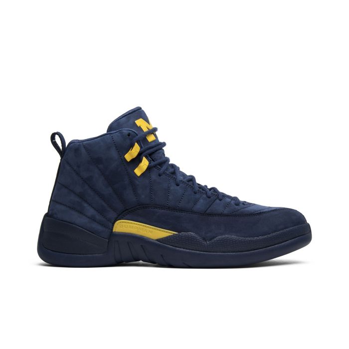 Jordan 12 Retro Michigan BQ3180-407 | Navy Yellow Retro Basketball Sneakers