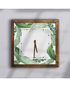 Modern Tropical Leaf Square Wall Clock with Natural Greenery Accents - for Stylish Home Decor in Living Rooms, Kitchens, or Offices