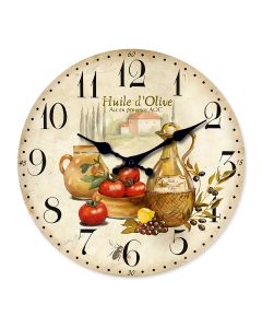 Custom Provence olive oil clock silent quartz decor for mediterranean food lovers, chefs & francophiles - charming in kitchens, dining rooms rustic living spaces