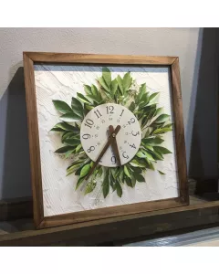 Modern Green Leaves Square Wall Clock - Ideal for Home & Office - Stylish Timepiece for Living Room or Bedroom Decor - Large Size 12 Inches