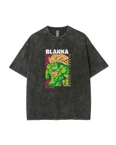 Unleash Your Inner Fighter with Blanka Street Fighter Mineral Wash T-Shirt - Perfect for Casual, School, and Summer - Cool & Classic Beach Shirt