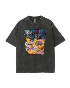 Unleash Your Inner Pirate: Luffy Law and Sanji Mineral Wash T-Shirt - Perfect for Casual Wear, School, and Summer Fun - Cool and Classic Beach Shirt