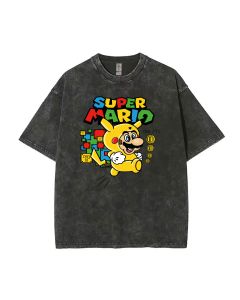 Retro Mario 20 Mineral Wash T-Shirt - Classic Beach & Casual Wear for Unisex Teens | Cool T-Shirt for School, Summer & Gift-Giving