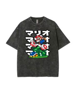 Retro Mario 27 Mineral Wash T-Shirt: Classic & Cool Beach Tee for Unisex Teens – Perfect for Casual Wear, School, Summer, & Gifts!