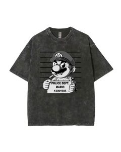 RETRO Mario Mineral Wash T-Shirt - Cool Unisex Beach Shirt and Classic Tee for Teens | Perfect for Casual Wear, School, Summer, and Gifts