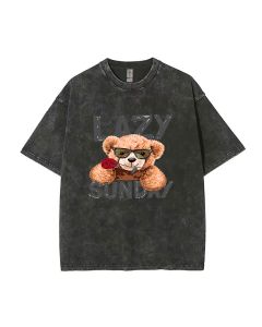 Unisex Teddy Lazy Sunday Mineral Wash T-Shirt - Perfect for Casual Wear & Beach - Cool & Classic Tee for Teens - Great Summer or Holiday Gift!