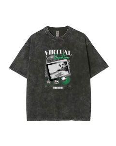 Virtual Vacation Graphic Streetwear Mineral Wash T-Shirt for Teens - Casual & Summery Unisex Beach Shirt with Cool Classic Design