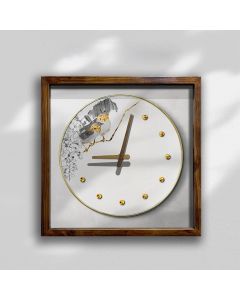 Modern Square Wall Clock with Gold Accents and Wooden Frame - Elegant Kintsugi-Inspired Timepiece for Home Decor, Office, and Kitchen