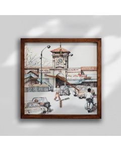 Stylish Ben Thanh Market Old Saigon Square Wall Clock - Modern Design for Kitchen and Living Room Decor, Large Timepiece for Any Age Group