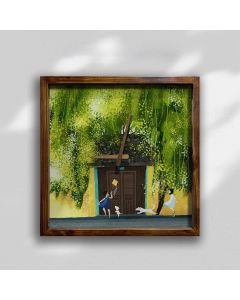 Whimsical Vietnamese Street Scene Square Wall Clock - Modern Decor for Living Room or Kitchen, Artistic Theme, Large Size for Family Time