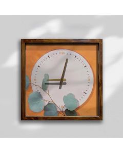 Modern Eucalyptus Square Wall Clock for Home Decor – Soft Orange Background, Kitchen & Living Room Timepiece for Young Professionals & Teens