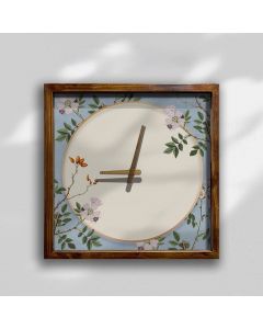 Custom Vintage floral wall clock with soft botanical border, Wooden Wall Clock for Home Decor in Living Room, Kitchen and Kid Decorations Gifts