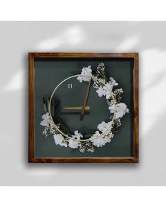 Custom Elegant floral wreath wall clock on deep green background, Wooden Wall Clock for Home Decor in Living Room, Kitchen and Kid Decorations Gifts