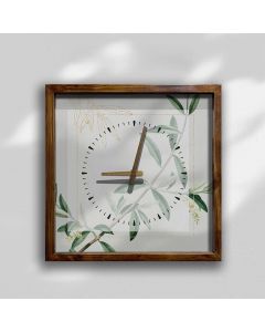 Modern Botanical Square Wall Clock for Chic Home Decor - Delicate Leaf Accents, Large Size - Perfect for Living Room, Bedroom, Kitchen