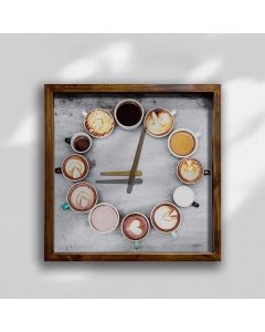 Modern Latte Art Square Wall Clock | Kitchen & Living Room Decor | Large Coffee Cups Design | Artistic Timepiece for Professionals, Teens & Seniors