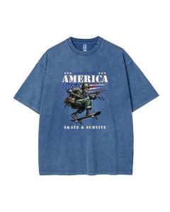 American Soldier Skeleton Skateboard Unisex Teen T-Shirt - Summer Casual for School & Weekends | Birthday & Holiday Gift | Men's Flannel/Oversized