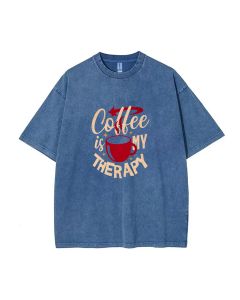 Coffee is My Therapy Mineral Wash T-Shirt - Cool Unisex Beach/Summer Classic Tee for Casual Wear, School, Gifts - Coffee Lover Must-Have!