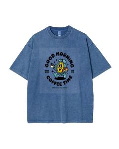 Coffee Time 2 Mineral Wash T-Shirt - Classic & Cool Beach Shirt for Unisex Teens, Perfect for Casual Wear, School, Summer, and Holidays