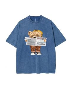 Teddy with News Mineral Wash T-Shirt - Unisex Teen Beach & Casual Wear: Cool & Classic T-Shirt for Summer & Holidays (Gift Idea)