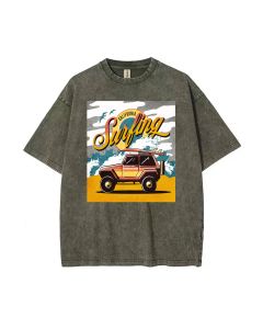 California Surfing Jeep Beach Shirt: Cool Mineral Wash T-Shirt for Unisex Teens - Perfect for Casual Wear, School, Summer - Classic Design