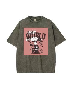 Crazy World Mineral Wash T-Shirt - Modern & Versatile Beach/Casual Shirt for Unisex Teens - Cool & Classic Tee, Perfect for Summer & Gift-giving!