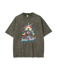 Deus Vult Mineral Wash T-Shirt - Unisex Beach Shirt for Cool, Casual Wear - Classic Tee for Teens - Perfect Summer & Holiday Gift