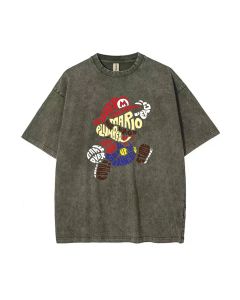 Retro Mario Bros Mineral Wash T-Shirt - Cool and Classic Unisex Beach Shirt for Teens | Perfect for Casual Wear, School, Summer & Holidays