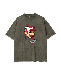 Nintendo Mario Retro Controller Mineral Wash T-Shirt - Cool Unisex Beach Shirt for Teens | Classic Gamer Tee for Casual & Gift-Giving