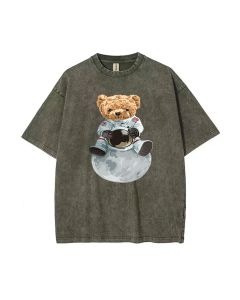 Teddy Astronaut () Mineral Wash T-Shirt - Unisex Teen Beach Shirt for Casual Wear & Gifting - Cool Classic Tee for Summer & Holidays