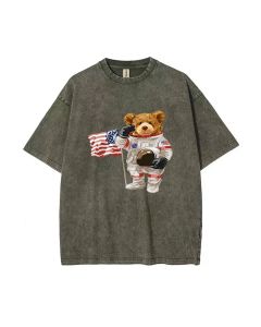 Teddy Astronaut Mineral Wash T-Shirt - Cool Unisex Tee for Teens - Perfect Beach Shirt - Classic and Casual Wear - Ideal Summer Gift